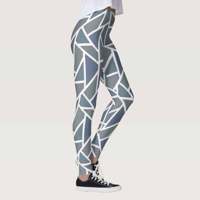 Blaugraues Mosaikmuster Leggings (Rechts)