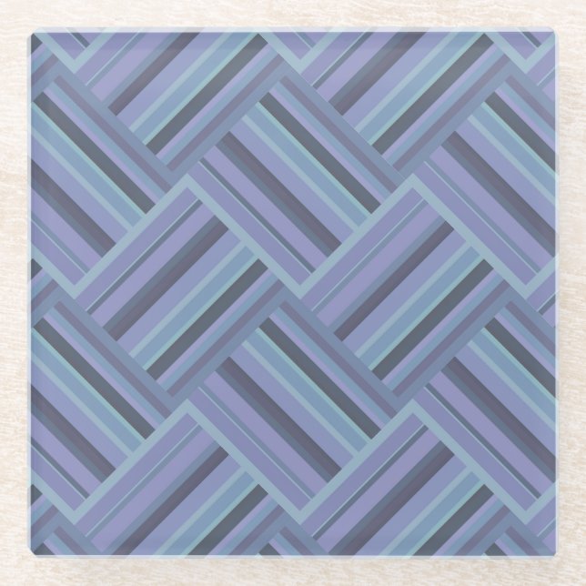 Blaugraues Muster der diagonalen Streifen Glasuntersetzer (Vorderseite)