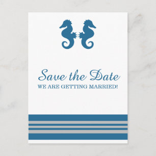 Blaugraues nautisches Seepferd Save the Date Ankündigungspostkarte
