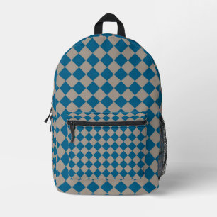 Blaugraues Schachbrett-Diamantmuster Bedruckter Rucksack