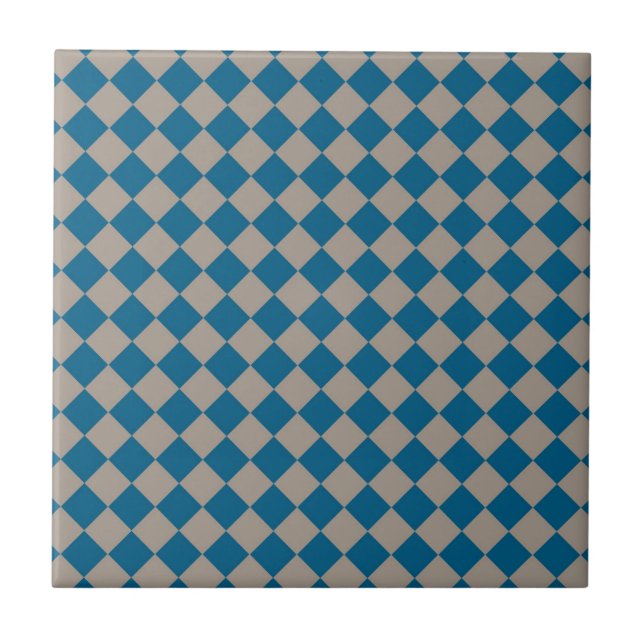 Blaugraues Schachbrett-Diamantmuster Fliese (Vorderseite)