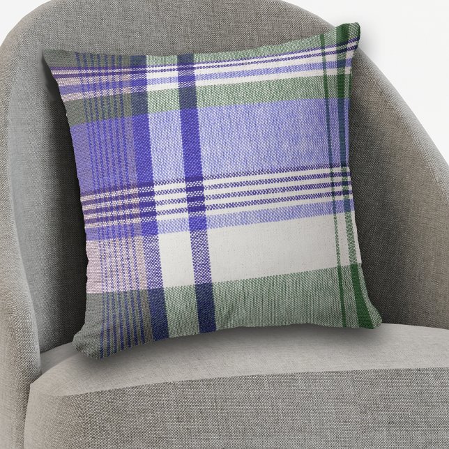 Blaugraues Tartan Kariertes Pattern Kissen (Von Creator hochgeladen)