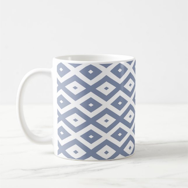 Blaugraues und weißes Diamantmuster Kaffeetasse (Links)