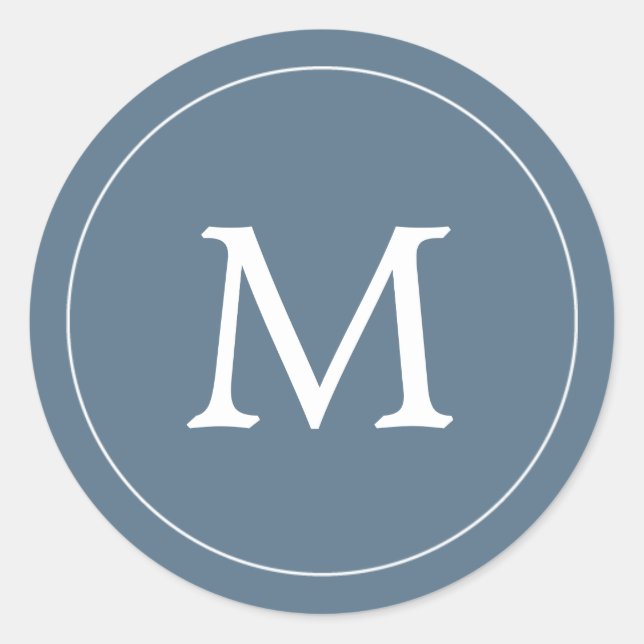 Blaugraues und weißes Monogramm-Siegel Runder Aufkleber (Vorderseite)