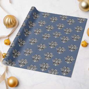 Blaugraues Viktorianisches Zierdesign Geschenkpapier