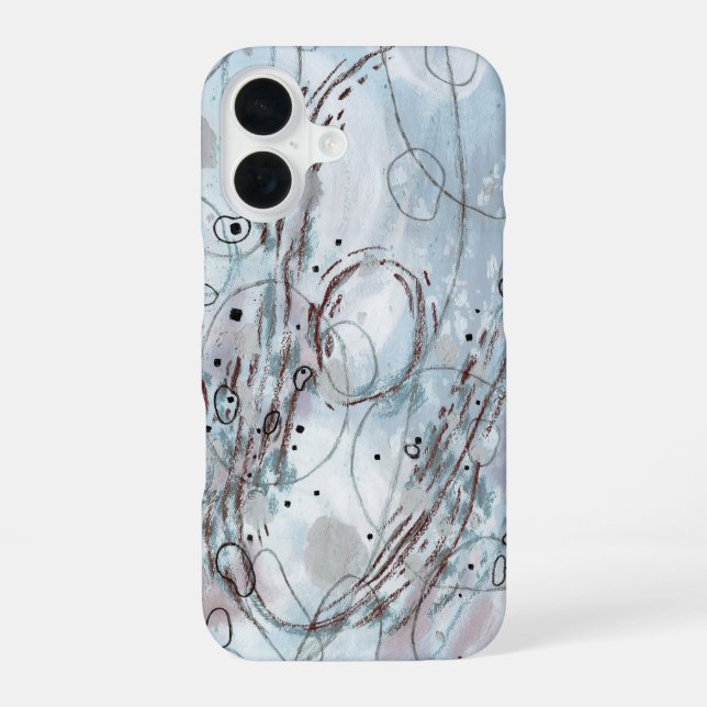 Blaugraues zeitgenössisches abstraktes Design iPhone 16 Hülle (Rückseite)