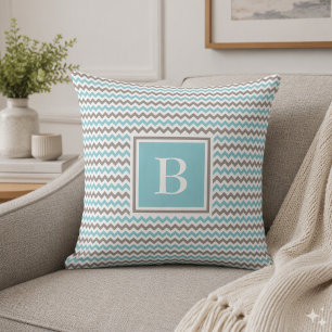 Blaugraues Zickzack Monogramm Pillow Kissen