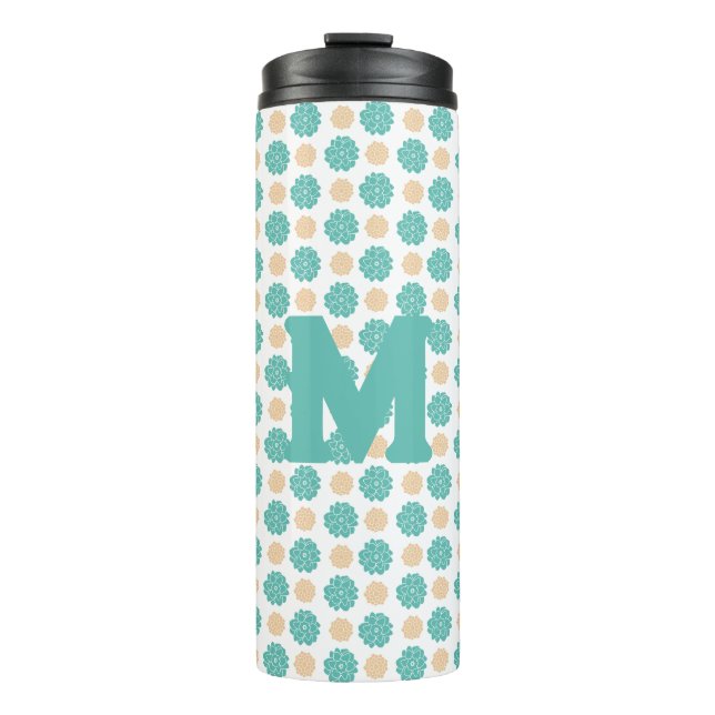 Blaugrün Blütentherme Thermosbecher (Vorderseite)