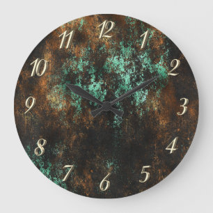 Blaugrün Cooper Patina Metallic Große Wanduhr