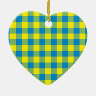 Blaugrün-gariertes Schachbrettmuster Keramik Ornament