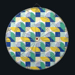 Blaugrün-gelb-Abstraktes geometrisches Muster Dartscheibe<br><div class="desc">Blaugrün-gelb Abstrakt geometrisches Muster Hintergrund-Design.</div>
