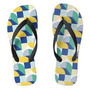 Blaugrün-gelb-Abstraktes geometrisches Muster Flip Flops