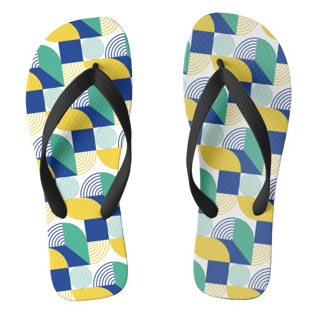 Blaugrün-gelb-Abstraktes geometrisches Muster Flip Flops (Fußbett)