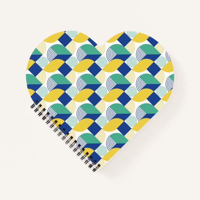 Blaugrün-gelb-Abstraktes geometrisches Muster Notizbuch (Vorderseite)