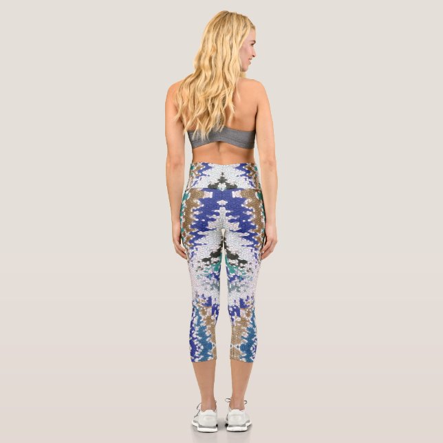 Blaugrün Gelb Einziges Muster Capri Leggings (Rückseite)