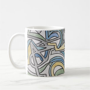 Blaugrün-gelbes Gitter-Handbemaltes Abstrakt Kaffeetasse