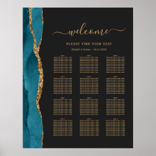 Blaugrün Gold Achat Dunkel 12er-Tisch Hochzeitsbes Poster