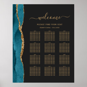 Blaugrün Gold Achat Dunkel 12er-Tisch Hochzeitssit Poster