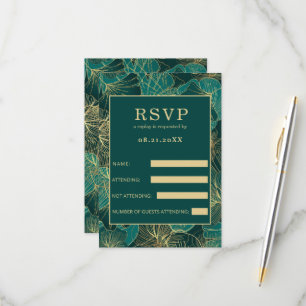 Blaugrün-goldene Blätter RSVP Karte