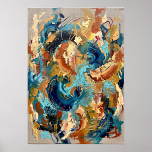 Blaugrün-goldener abstrakter expressionistischer P Poster