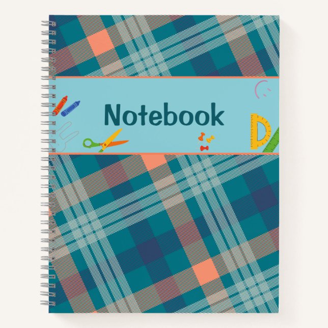 Blaugrün-kariert-Tartan-Notebook Notizbuch (Vorderseite)