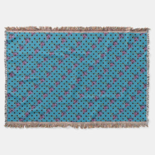 Blaugrün lila rosa Blume und schwarze Polka Punkte Decke