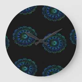 Blaugrün-Mandala Große Wanduhr