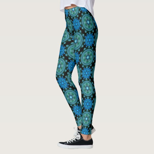 Blaugrün-orientalisches Fraktal Leggings (Links)