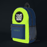 Blaugrün | Personalisiertes Firmenlogo und Text Bedruckter Rucksack<br><div class="desc">Classic Navy Blau und Grün | Personalisiertes Firmenlogo und Text Moderner Business-gedruckter Rucksack</div>