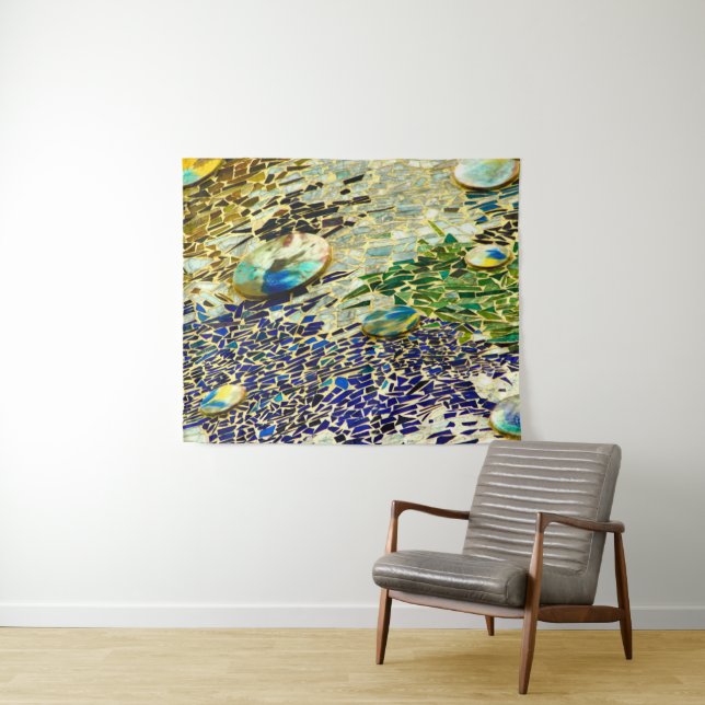 Blaugrün-Spanisches Mosaik Wandteppich (Beispiel (Horizontal))