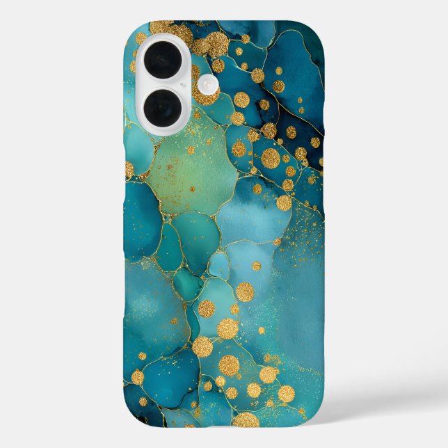 Blaugrün, Türkis & Gold Marmor  Case-Mate iPhone Hülle (Rückseite)