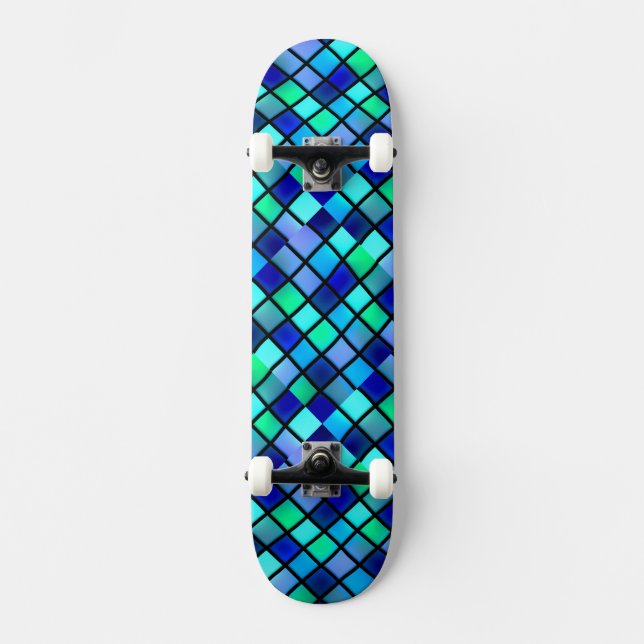 Blaugrün-Türkis-Lila-Hartglas-Mosaik Skateboard (Vorderseite)