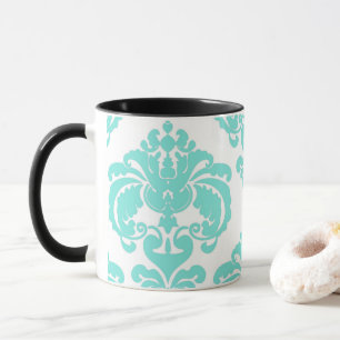 Blaugrün & Weiß Elegantes Chic Damastmuster Tasse