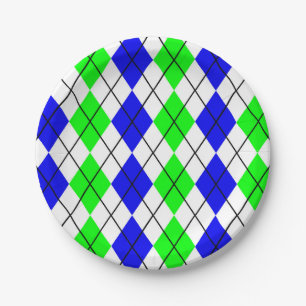 Blaugrün-weiße Argyle-Diamant-Design Pappteller
