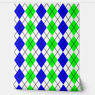 Blaugrün-weißes Argyle-Diamant-Design Tapete