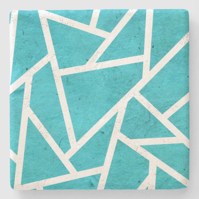 Blaugrün-weißes Mosaikmuster Steinuntersetzer (Vorderseite)