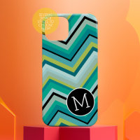 Blaugrün Zickzack Muster Einfache Monogramm