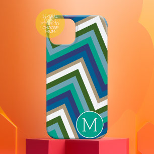 Blaugrün Zickzack Muster Einfache Monogramm iPhone 16 Hülle