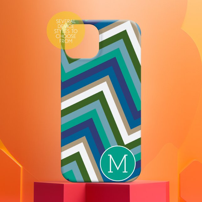 Blaugrün Zickzack Muster Einfache Monogramm Case-Mate iPhone Hülle (Personalized phone case)