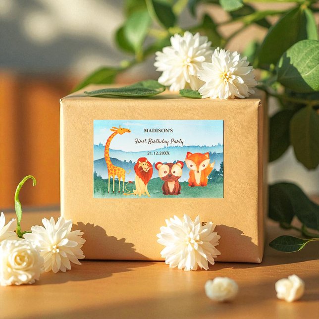 Blaugrün zum Geburtstag von Waldtieren Rechteckiger Aufkleber (Von Creator hochgeladen)