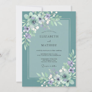 Blaugrüne Amethyst-Blatt-Eukalyptus-Hochzeit Einladung