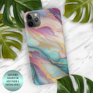 Blaugrüne Aqua-Blau Lila Rosa Gold Marmor Kunst Mu iPhone 15 Pro Max Hülle