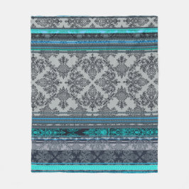 Blaugrüne, aquafarbene und graue Vintage-Boho-Tape Fleecedecke