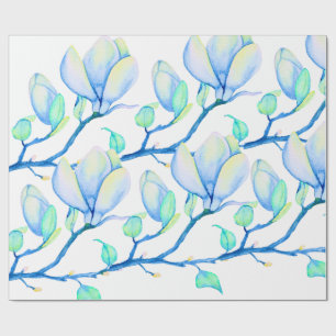 Blaugrüne Aquarell-Magnolien-Zweig Botanik Geschenkpapier