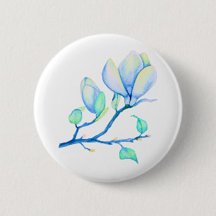 Blaugrüne Aquarell-Magnolienzweig Botanik Button