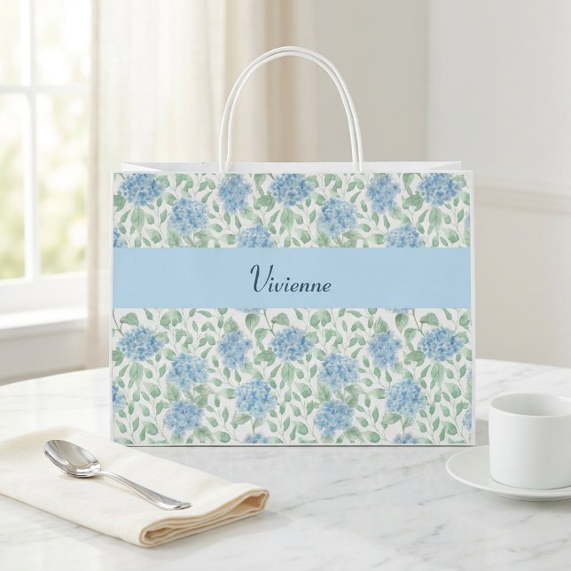 Blaugrüne Aquarell-Monogramm-Name mit Wildblumen Große Geschenktüte (Blue Green Wildflower Watercolor Monogram Name Large Gift Bag)