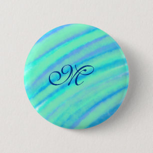 Blaugrüne Aquarelllinien fügen Sie Ihr Monogramm h Button