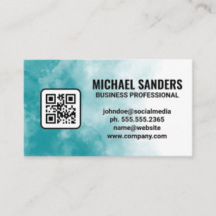 Blaugrüne Aquarelltextur QR-Code Visitenkarte