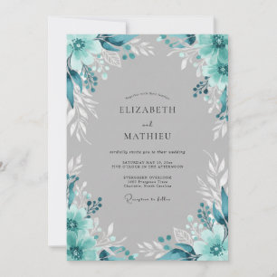 Blaugrüne Ätherische Florale Hochzeit Einladung