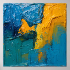 Blaugrüne & Bernstein-Impasto-Abstrakte-Kunstposte Poster